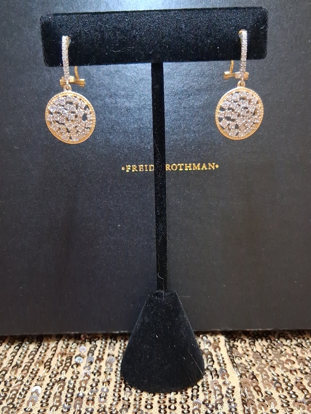 Freida Rothman Sterling And 14kt Matte Gold Leverback Earrings with Pavé CZ's 💕